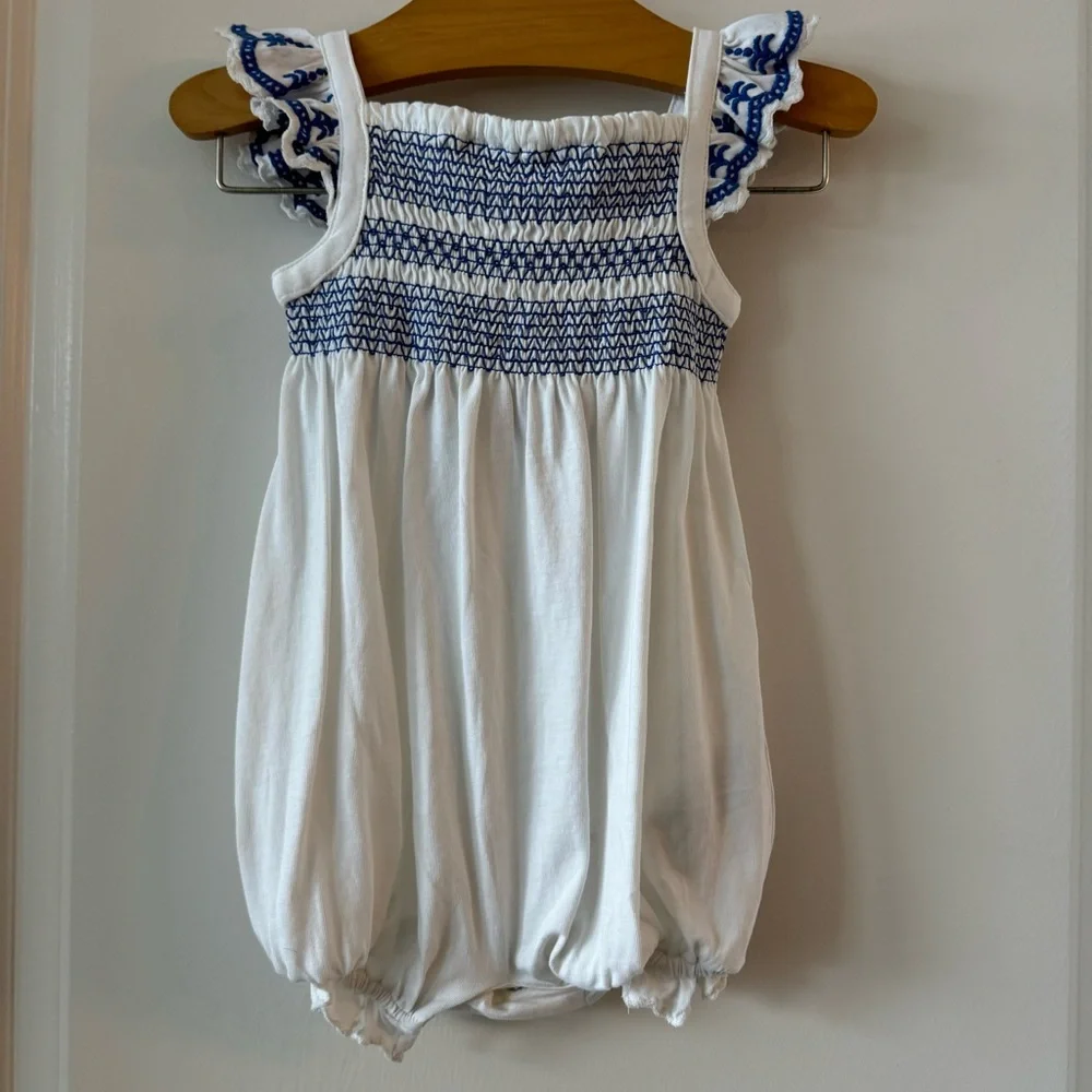 NWT Ralph Lauren Baby Girl Smocked Eyelet Bubble Shortall